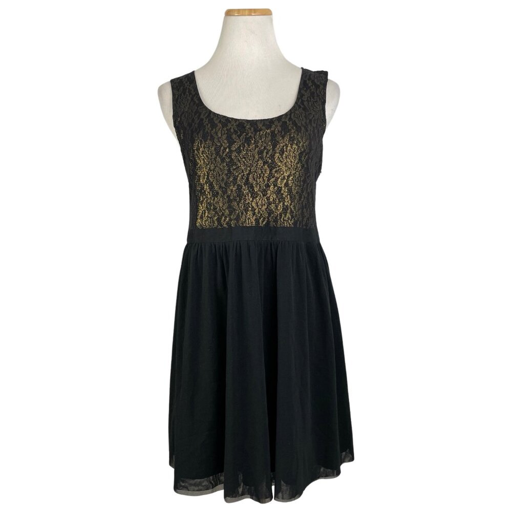 Frenchi Nordstrom Dress Size XL NWT Black Metallic Gold Lace Bodice Sleeveless